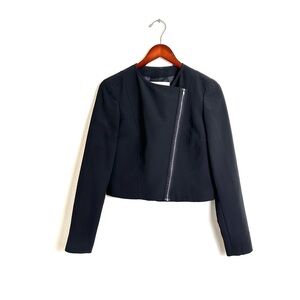Rachel by Rachel Roy black cropped crepe zip front jacket blazer 4